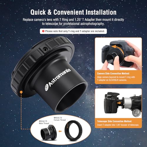 Astromania Telescope Photo Camera Adapter for Astrophotography, T Adapter (T-Mount) and T2 T Ring 1.25 inch Telescope Accessories for 42mm Pentax-K SLR/DSLR Cameras & 1.25 inches Astronomy Telescopes - Image 5