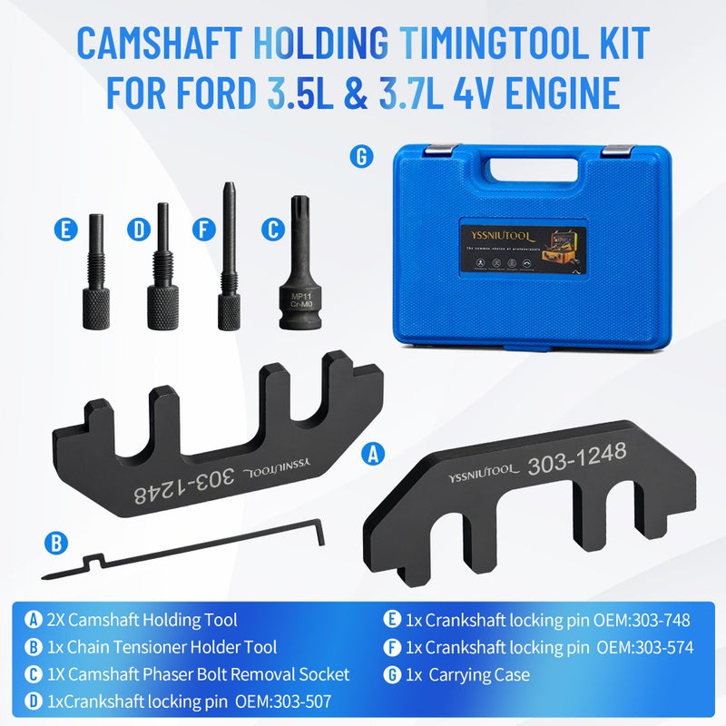 YSSNIUTOOL Camshaft Holding Tool Timing Alignment Holder Tool Kit Compatible with Ford Lincoln Mercury 3.5L 3.7L 4V Engines Replace 303-1248 303-1530 OTC 6682 with RT11 Removal Socket (DIY 303-1248) - Image 2