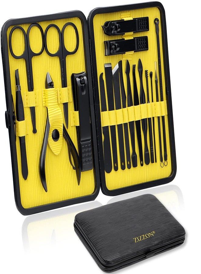 ZIZZON Manicure Set 18 in 1 Professional Pedicure Set Nail scissors Grooming Kit with Leather Travel Case (Black/Yellow) - Image 1