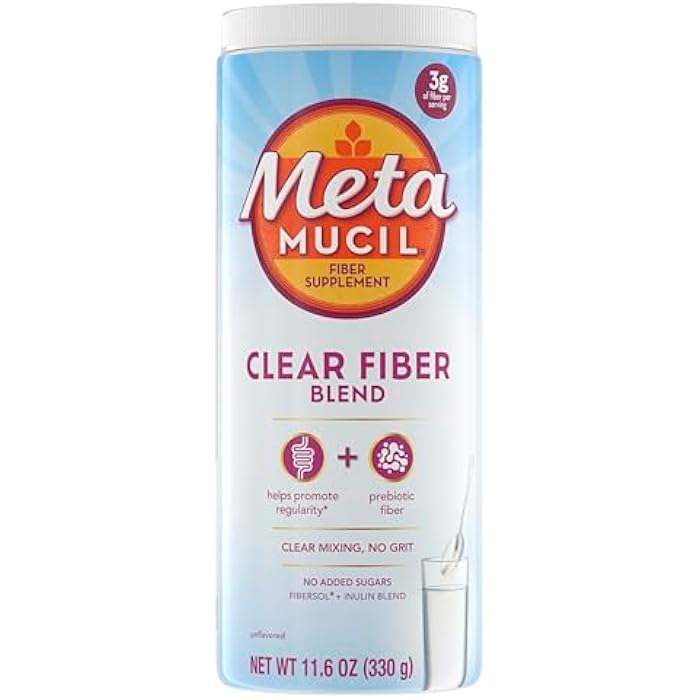 Metamucil Fiber Supplement, Unflavored Clear Mixing Powder, No Grit, No Sugar Added, Plant Based Prebiotic Fiber Supplement Blend for Daily Digestive Health, 75 teaspoons - Image 1