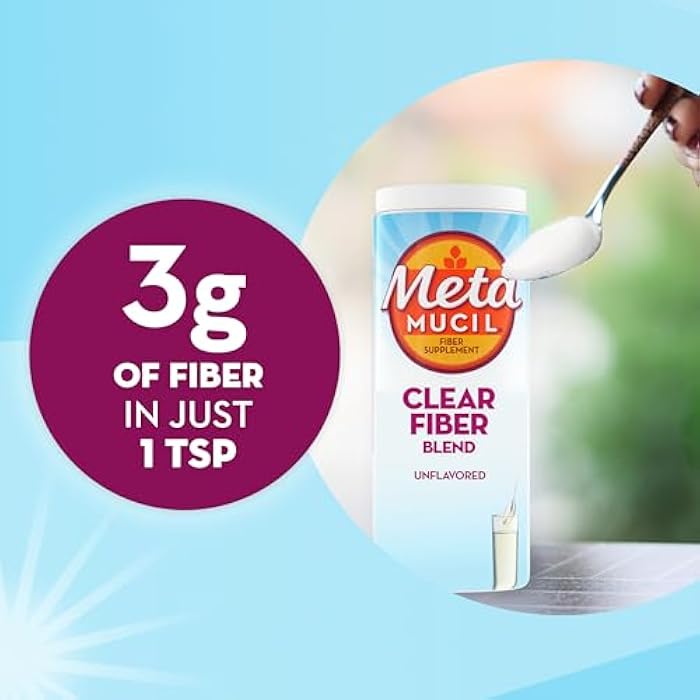 Metamucil Fiber Supplement, Unflavored Clear Mixing Powder, No Grit, No Sugar Added, Plant Based Prebiotic Fiber Supplement Blend for Daily Digestive Health, 75 teaspoons - Image 4