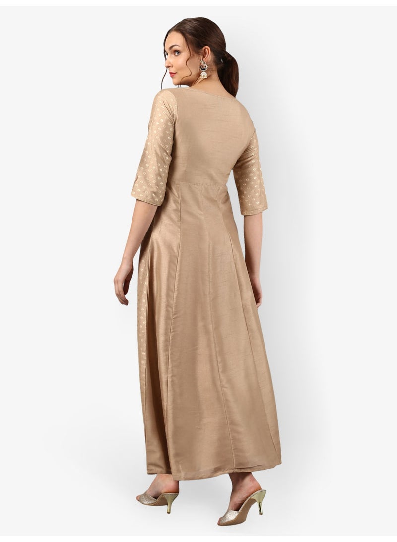 كورتا أناركالي أتاشي هندية نسائية عرقية من ملكة جمال نور باللون البيج  - Image 5