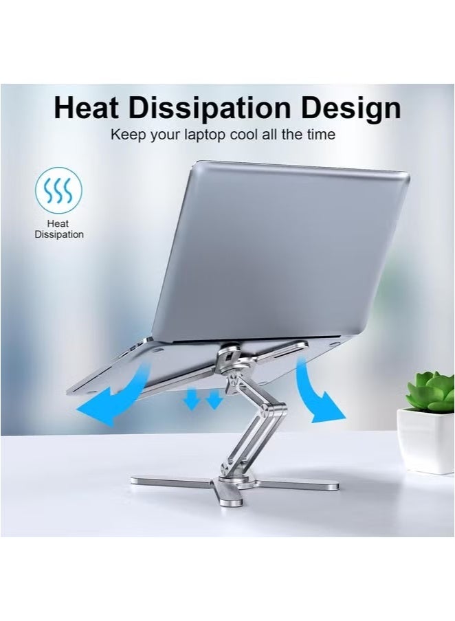 JAJEEK Adjustable Aluminum Laptop Stand with 360° Rotating Base – Ergonomic Laptop Riser for Desk, Home Office & Workstation | Universal Holder for MacBook, Dell, HP, Lenovo & More | Foldable, Durable, Heat-Dissipating Design (Silver)  - Image 2