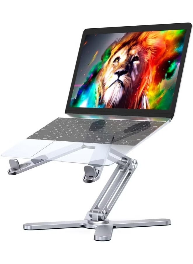 JAJEEK Adjustable Aluminum Laptop Stand with 360° Rotating Base – Ergonomic Laptop Riser for Desk, Home Office & Workstation | Universal Holder for MacBook, Dell, HP, Lenovo & More | Foldable, Durable, Heat-Dissipating Design (Silver)  - Image 1