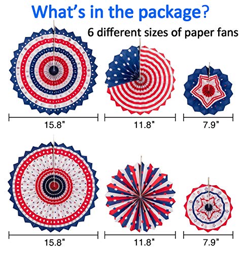 jollylife 29PCS 4th/Fourth of July Patriotic Decorations Set - Red White Blue Paper Fans,USA Flag Pennant,Star Streamer,Pom Poms,Hanging Swirls Party Decor Supplies - Image 3