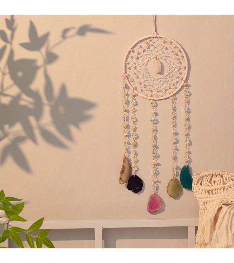 Handmade Natural Pink Crystal Agate Dreamcatcher Wall Decor Bedroom Living Room Home Outdoor Garden Gothic Party Romantic Gift - Image 2