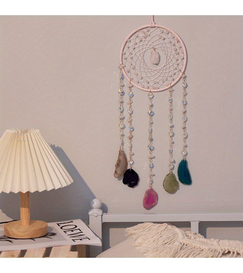 Handmade Natural Pink Crystal Agate Dreamcatcher Wall Decor Bedroom Living Room Home Outdoor Garden Gothic Party Romantic Gift - Image 4