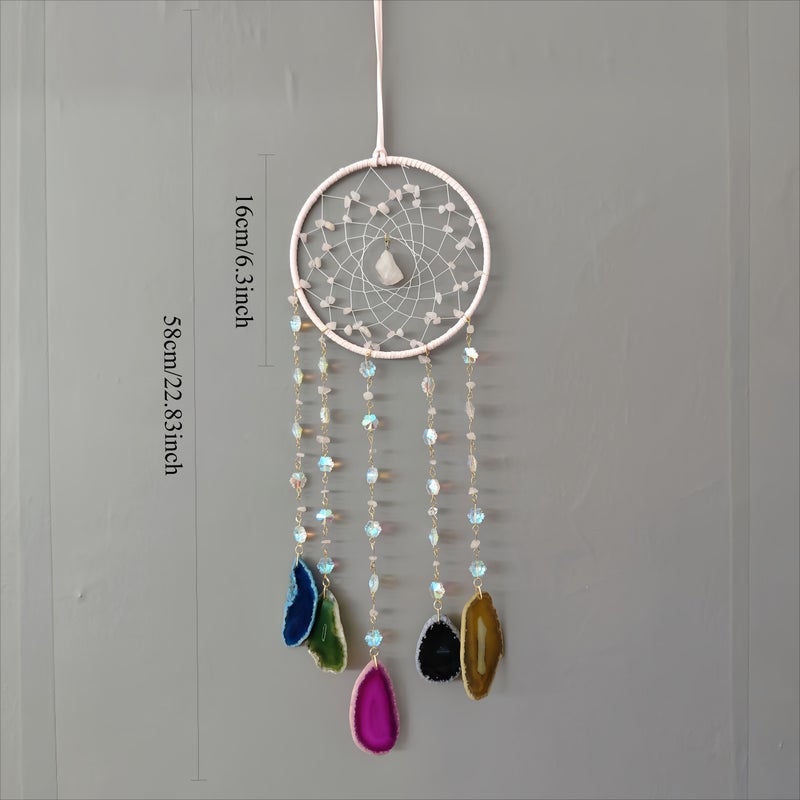 Handmade Natural Pink Crystal Agate Dreamcatcher Wall Decor Bedroom Living Room Home Outdoor Garden Gothic Party Romantic Gift - Image 3