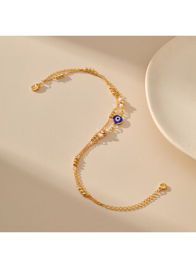 NOORISH Evil Eye Blue Anklet, 18K Gold Plated Multi-layer Chain Foot Jewelry, Tarnish Resistant Layered Anklet for Women, Beach Gift - Image 5