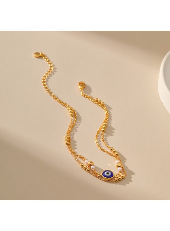 NOORISH Evil Eye Blue Anklet, 18K Gold Plated Multi-layer Chain Foot Jewelry, Tarnish Resistant Layered Anklet for Women, Beach Gift - Image 4