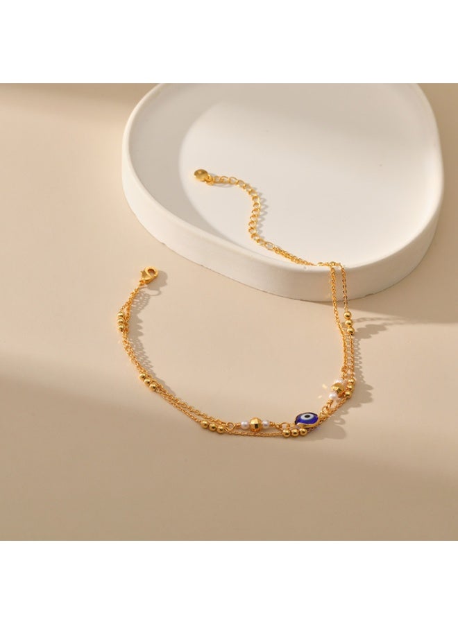 NOORISH Evil Eye Blue Anklet, 18K Gold Plated Multi-layer Chain Foot Jewelry, Tarnish Resistant Layered Anklet for Women, Beach Gift - Image 2