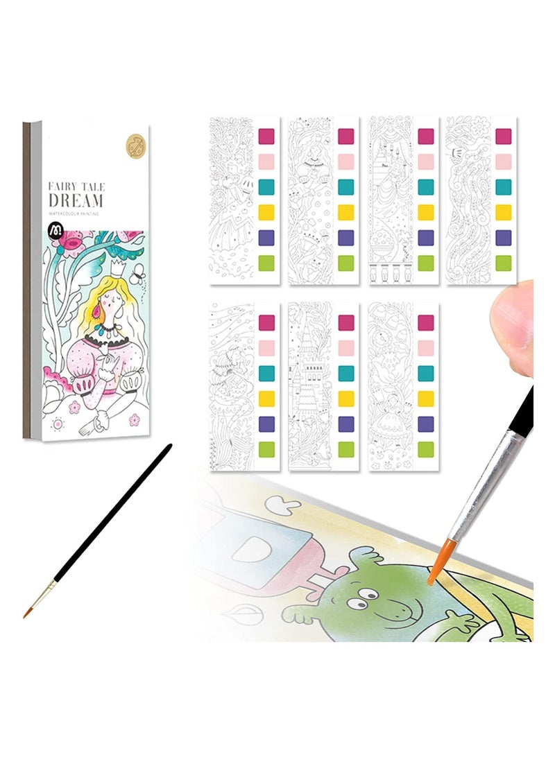 KASTWAVE Pocket Watercolor Painting Book Watercolor Paint Bookmark Kit Pocket Watercolor Book Travel Pocket Watercolor Painting Book for Artist Beginning Students Painters (1Pcs Fairy Tale Dream)  - Image 1