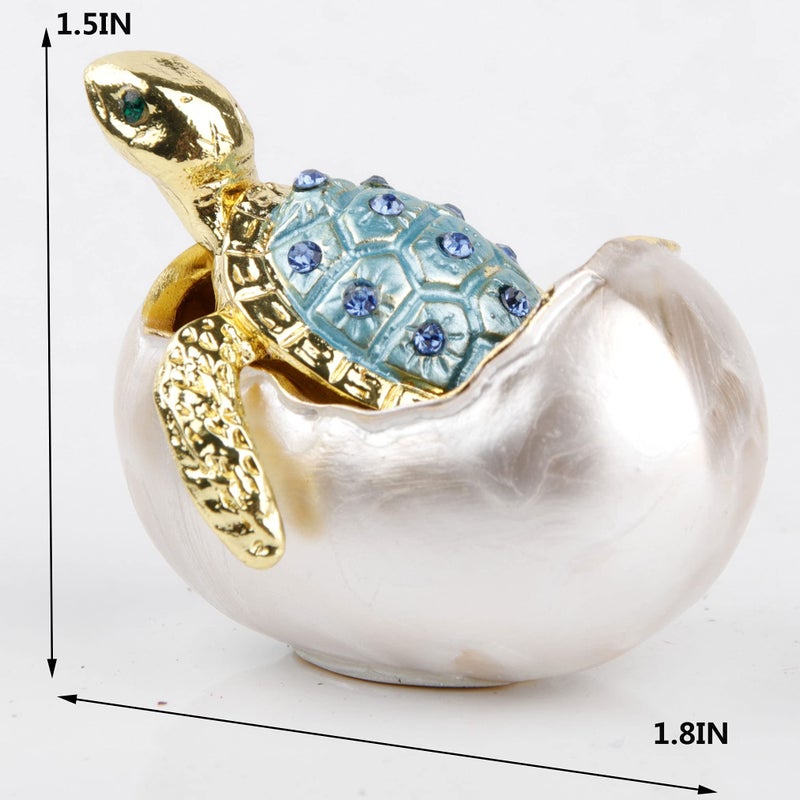 SEVENBEES Hand Painted Bejeweled Turtle Jewelry Trinket Box Hinged Ring Holder Tortoise Animal Figurine - Hatching Baby Sea Turtle Easter Decor Gifts for Friends Sisters Daughter Mother - Image 2
