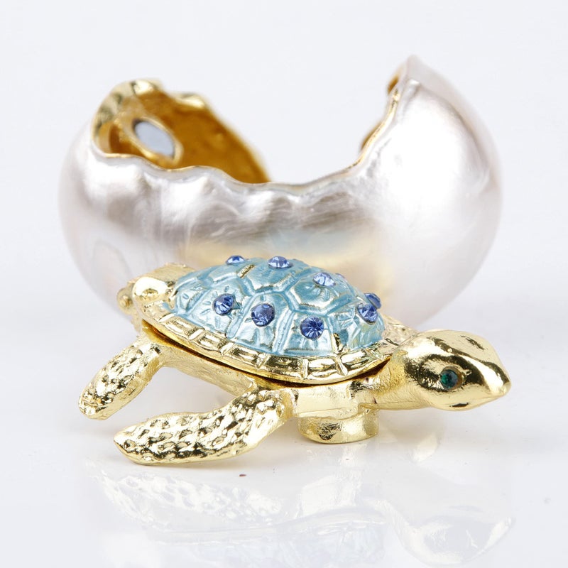 SEVENBEES Hand Painted Bejeweled Turtle Jewelry Trinket Box Hinged Ring Holder Tortoise Animal Figurine - Hatching Baby Sea Turtle Easter Decor Gifts for Friends Sisters Daughter Mother - Image 5