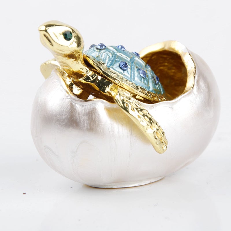 SEVENBEES Hand Painted Bejeweled Turtle Jewelry Trinket Box Hinged Ring Holder Tortoise Animal Figurine - Hatching Baby Sea Turtle Easter Decor Gifts for Friends Sisters Daughter Mother - Image 3