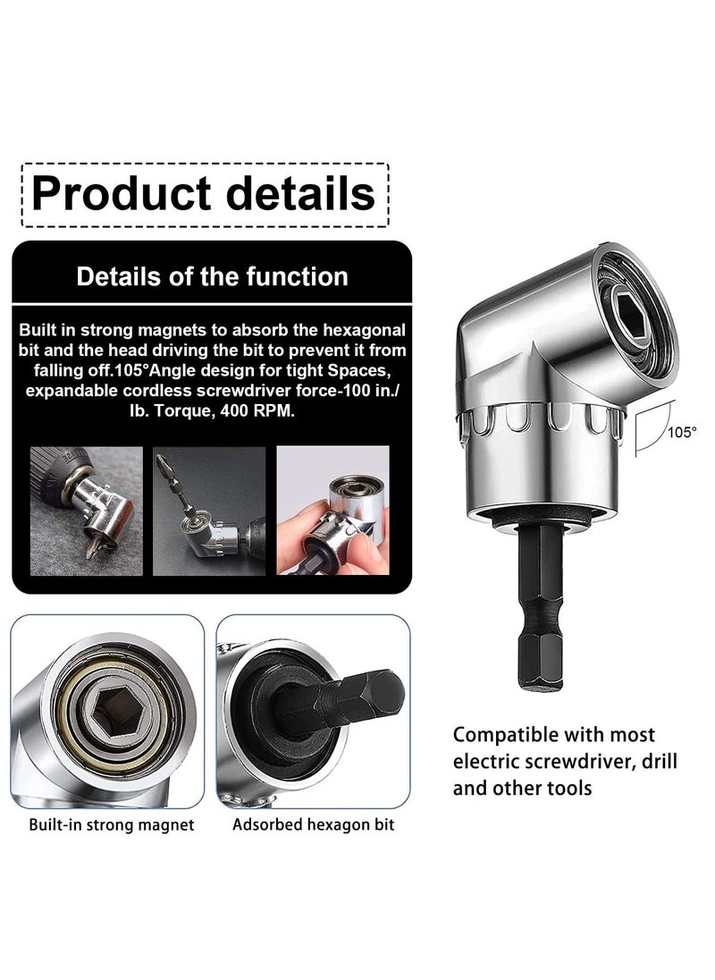 SYOSI 2pcs 105 Degree 1/4 Inch Right Angle Drill Adapter, High-carbon Steel Right Angle Screwdriver Hex Shank Magnetic Socket Holder for Power Drill Attachment  - Image 4