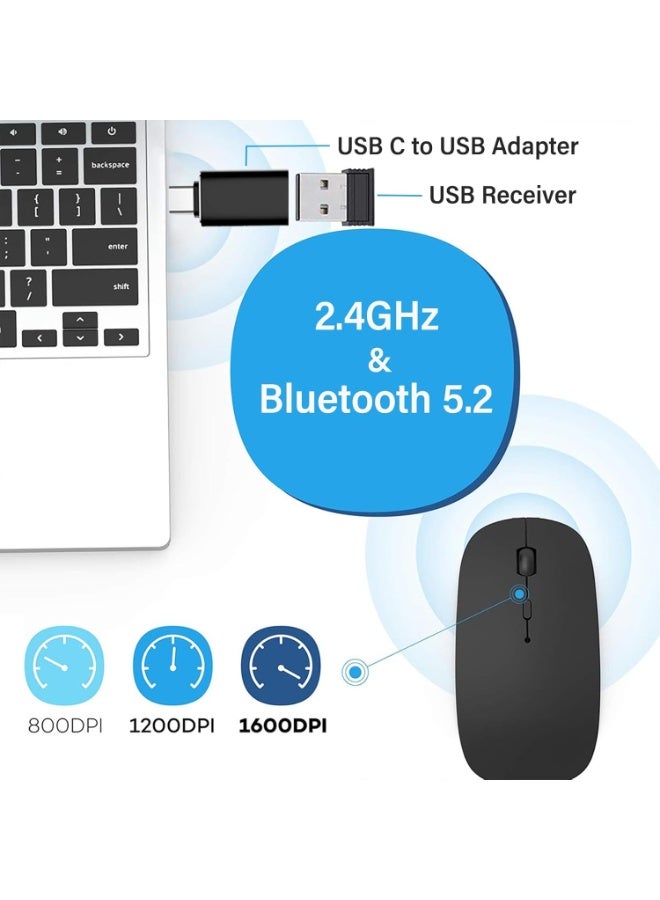 ماوس لاسلكي USB-C بلوتوث لماك بوك آير/برو – ماوس هادئ وسهل الحمل مع محول تايب سي - Image 2