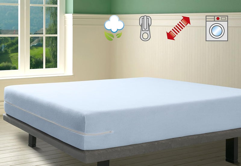 Savel Elastic Mattress Cover, Terry Cotton Blue, Queen (160x200cm), Machine Washable, Zipper Closure, Adjustable, Absorbent, Elastic - Image 2