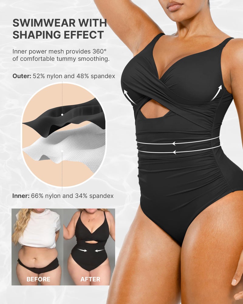 SHAPELLX Tummy Control Swimsuits Women Black One Piece Bathing Suit Tummy Control Swim Suits Ruched (Black,XX-Large) - Image 5