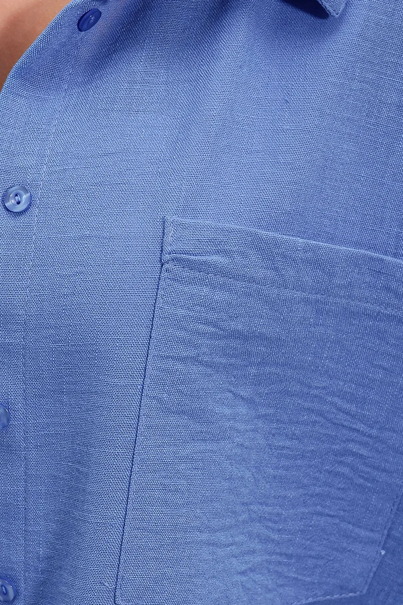 Big Dart Cornflower Blue BDART Linen Blended Shirt with Button Closure for Women | Best Price UAE