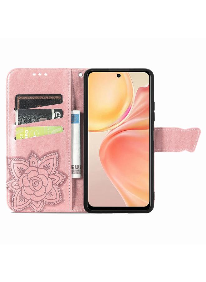 زبون جراب لهاتف Infinix Smart 9 مصنوع من الجلد المنقوش بنقشة زهور الفراشة - Image 3