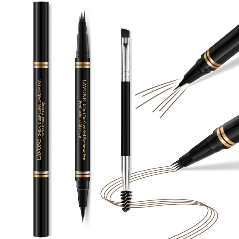 LAVONE Eyebrow Pen,2-in-1 Waterproof Eyebrow Pencil with 4 Tip Microblading Brow Pen and Ultra-Precise Brow Pencil,with Dual-ended Eyebrow Brush,Eyebrow Makeup for Natural Looking - Ash Brown - Image 1