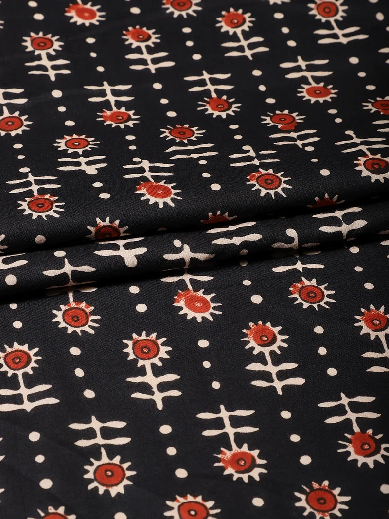 أيه كيه إس Black Floral Print Fabric One Meter
