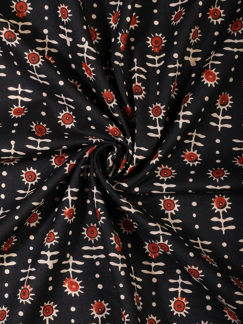 أيه كيه إس Black Floral Print Fabric One Meter