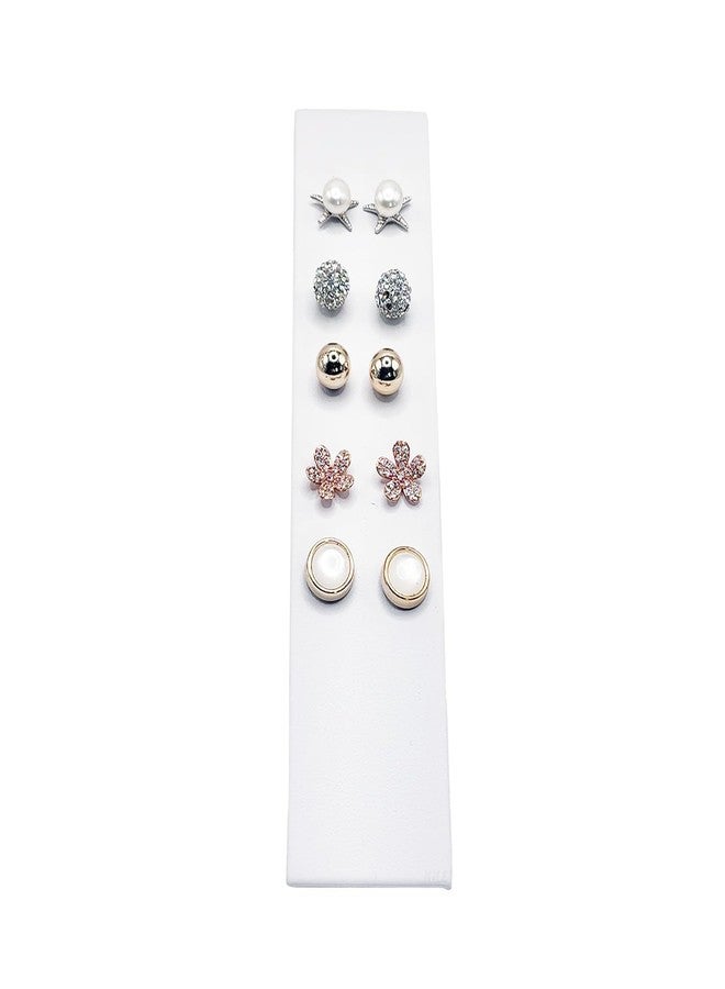 MOOCA 2 Pcs 5-Pair Metal with Faux Leather Adjustable Earring Display Stand, Jewelry Stud Holder Earring Organizer for Vendor, Showcase, White, 6 ¼L x 1 ?”W x 2H in - Image 3