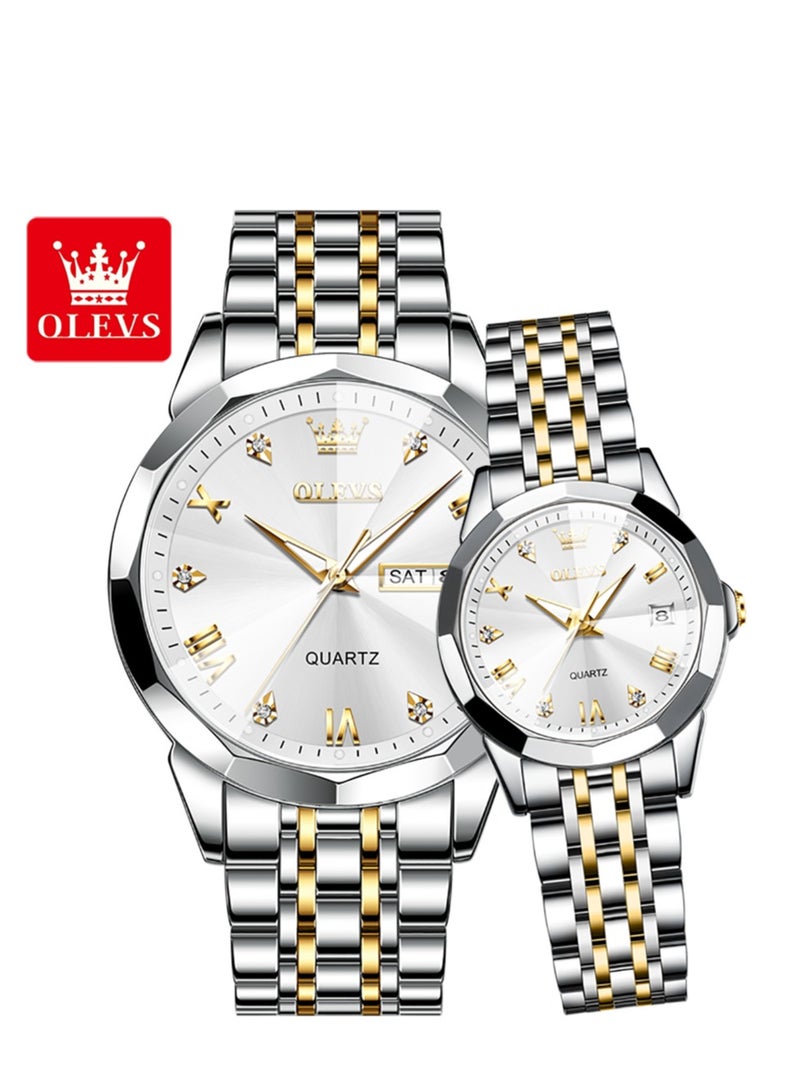 أوليفز ساعة كوارتز نسائية من OLEVS – قرص أبيض سوار ستانلس ستيل، مقاومة للماء، مضيئة