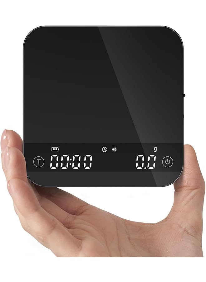 PROMASS ميزان قهوة ميني برومس مع توقيت تلقائي، ميزان إسبريسو قابل لإعادة الشحن مع مؤقت، ميزان دقيق 2 كجم/0.1 جرام للإسبريسو والقهوة المصفاة، ميزان حبوب القهوة محمول مع 4 أوضاع، أسود - Image 1