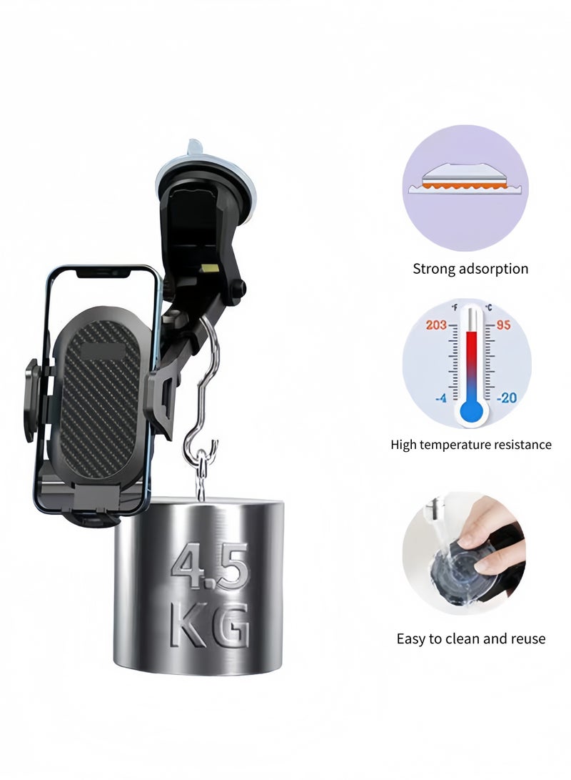 حامل كوب شفط للهاتف المحمول في السيارة، مناسب للتركيب على الزجاج الأمامي للسيارة أو لوحة القيادة، مشبك تلقائي لكوب شفط قوي - Image 3