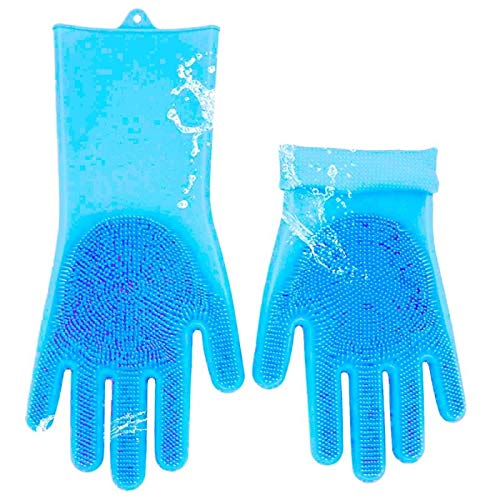 Aeoss Reusable Silicone Dishwash Gloves with Wash Scrubber Heat Resistant for Cleaning Dish Washing Household Blue 1pair (2pcs) - Image 4