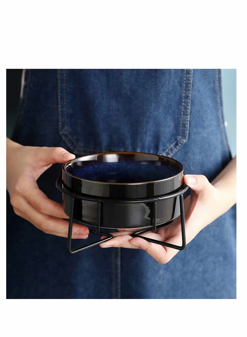 Cat Food Bowl With Iron Stand Ceramic Ceramic Round Pet Food and Water Holder Bowl Feeding Dish for Home Suitable for Cats and Puppy 13 X 13 cm - Image 3