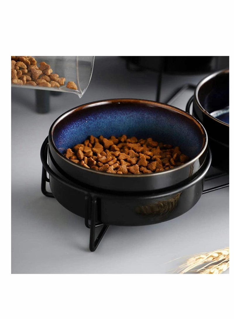 Cat Food Bowl With Iron Stand Ceramic Ceramic Round Pet Food and Water Holder Bowl Feeding Dish for Home Suitable for Cats and Puppy 13 X 13 cm - Image 4