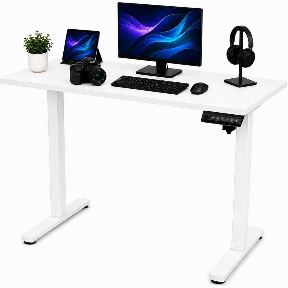 Height Adjustable Electric Standing Desk 18mm MDF Top With Smart Control Panel Smooth Noise-Free Sit Stand Workstation For Home Office White 100W X 50D X 75H CM