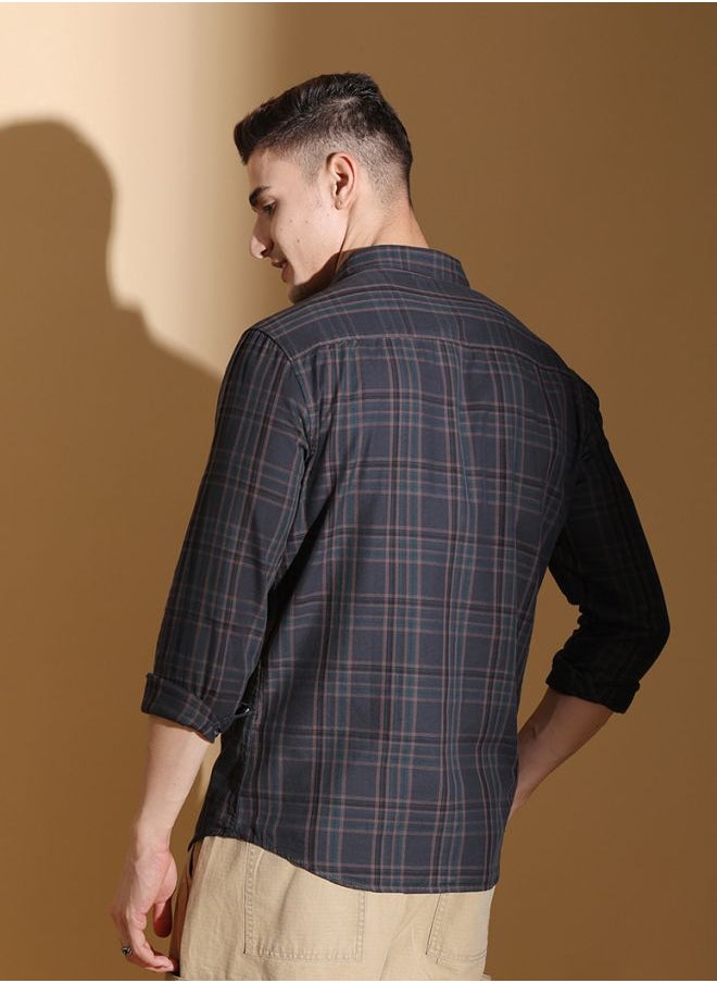 The Indian Garage Co Men Slim Fit Checkered Full Sleeves Cutaway Collar Casual Shirt  - Image 2