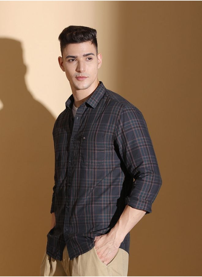 The Indian Garage Co Men Slim Fit Checkered Full Sleeves Cutaway Collar Casual Shirt  - Image 4
