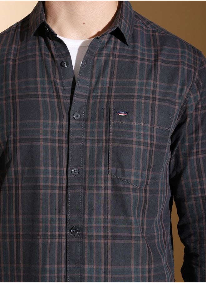 The Indian Garage Co Men Slim Fit Checkered Full Sleeves Cutaway Collar Casual Shirt  - Image 5