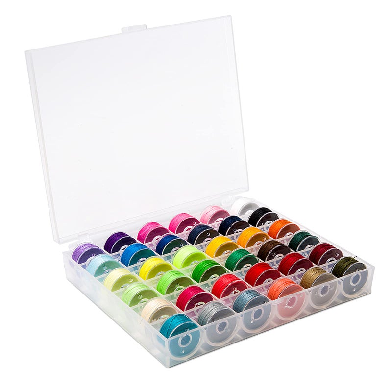 BetyBedy 36Pcs Bobbins and Sewing Threads with Bobbin Case for Multiple Sewing Machine PreWound Bobbins Set for BroTherBabyLockJanomeElnaSinger Standard Size and Assorted Colors
