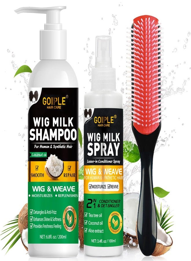 Goiple Wig Shampoo for Synthetic Wigs & Wig Milk Spray for Synthetic Hair, Detangle and Anti-Frizz, Hydrates & Moisturizes Synthetic Wig Shampoo, Conditioner＆Detangler 2 in 1 Moisturize Spray Detangler Brush - Image 1