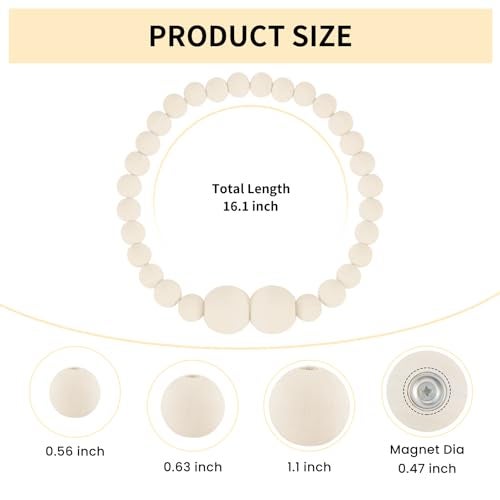 KLOGTSIND Magnetic Curtain Tiebacks, 2 Pack Curtain Holdbacks for Draperies, Wood Bead Curtain Tiebacks, Elegant Curtain Tie Backs for Bedroom Decor, Boho Room Decor, Nursery Decor, Farmhouse Decor - Image 3
