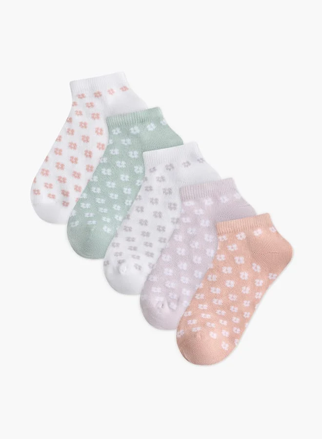 ليتل ميسي Girls Floral Print Ankle Length Socks - Set of 5