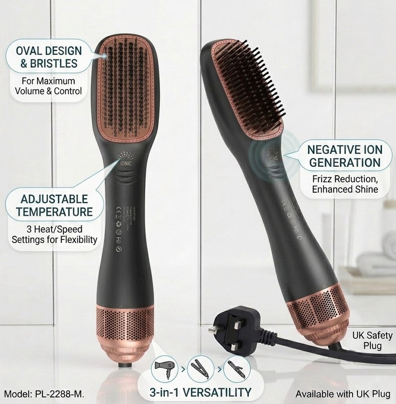 3-in-1 Hair Dryer Brush and Styler | Professional Negative Ion Hot Air Blow Dryer Comb - Image 3