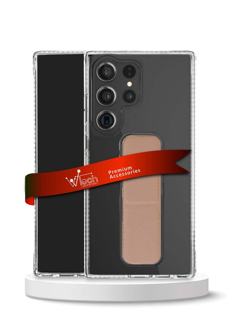 دبليو تيك سامسونج جالاكسي S25 الترا 2025 TPU غطاء وسادة هوائي بمقبض يدوي - ذهبي شفاف / وردي - Image 1