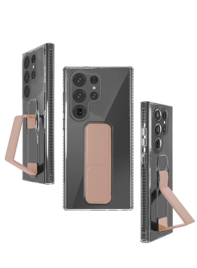 دبليو تيك سامسونج جالاكسي S25 الترا 2025 TPU غطاء وسادة هوائي بمقبض يدوي - ذهبي شفاف / وردي - Image 2