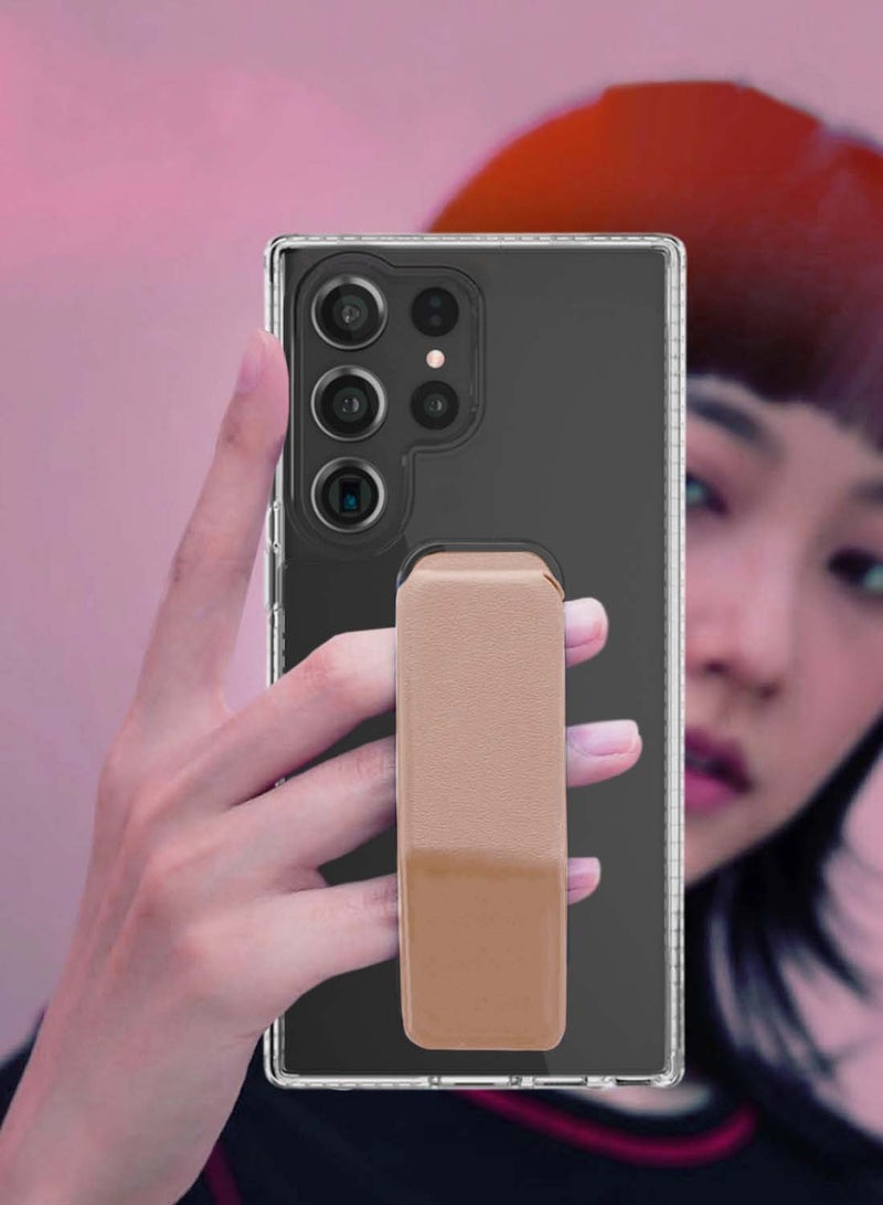 دبليو تيك سامسونج جالاكسي S25 الترا 2025 TPU غطاء وسادة هوائي بمقبض يدوي - ذهبي شفاف / وردي - Image 3