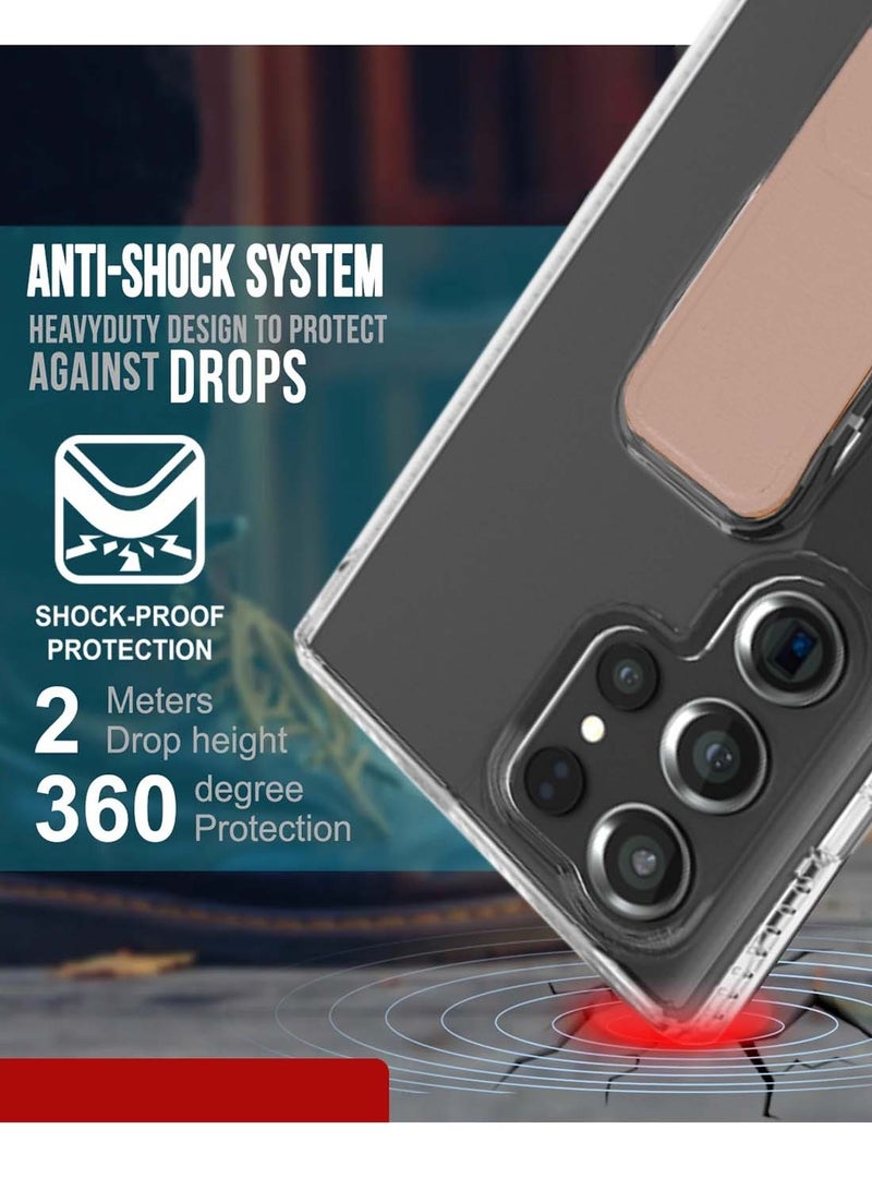 دبليو تيك سامسونج جالاكسي S25 الترا 2025 TPU غطاء وسادة هوائي بمقبض يدوي - ذهبي شفاف / وردي - Image 4