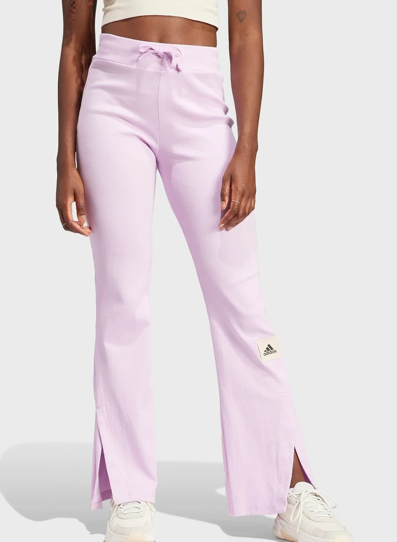 Adidas Lounge Ribbed Flared-Leg Joggers