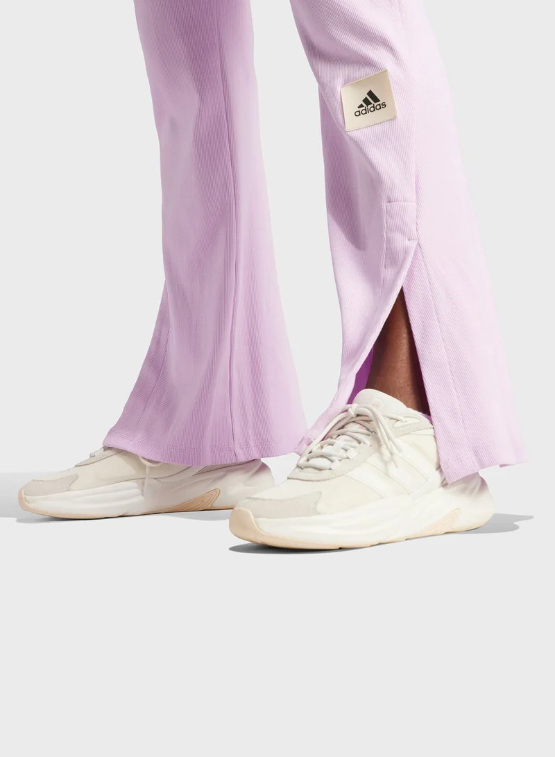 Adidas Lounge Ribbed Flared-Leg Joggers
